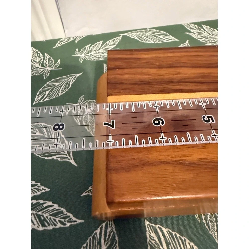 Handcrafted Mixed Wood Trinket Box Inlay Hinged Keepsake Jewelry Chest Brown MCM